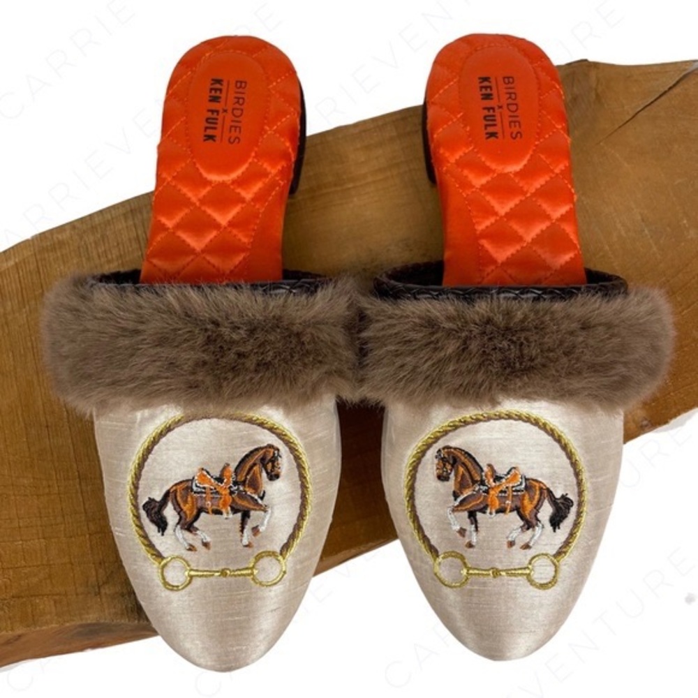 Rare Birdies X Ken Fulk Song Bird Ivory Pony Animalia Collection Slipper Mules